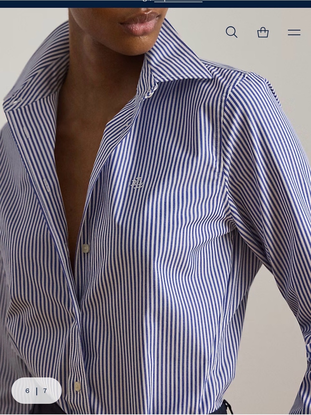 Ralph Lauren Women’s  Navy & White Vertical Stripe Dress Shirt
